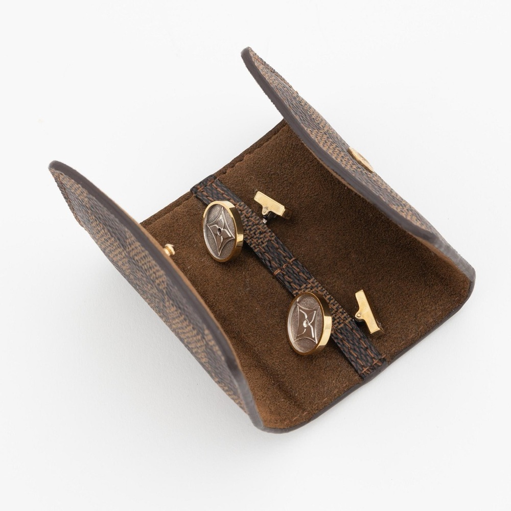 Louis Vuitton Brown and Gold Cufflinks Travel Case - Picture 4 of 7